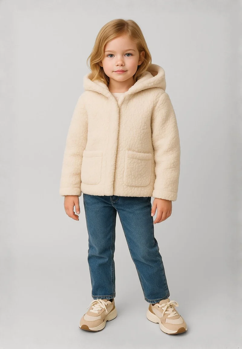 Girls' teddy jacket in cream