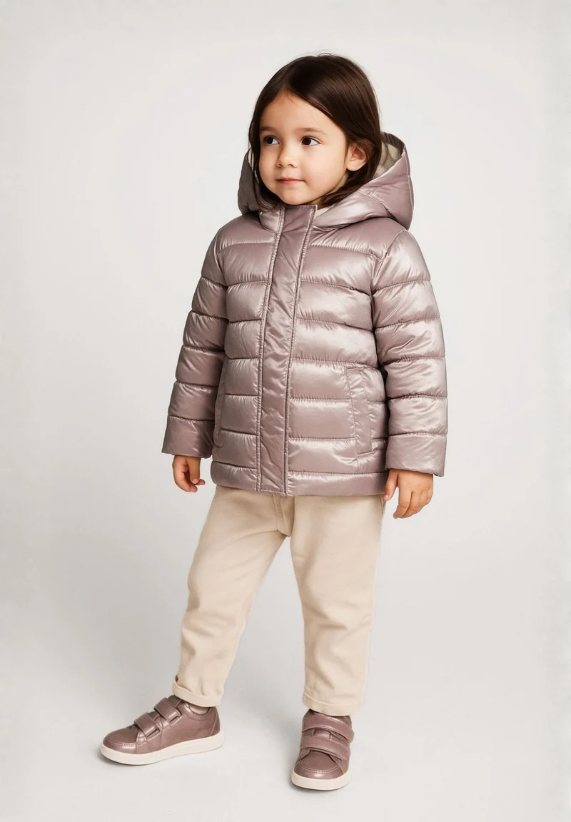 Girls' puffer jacket in light mauve