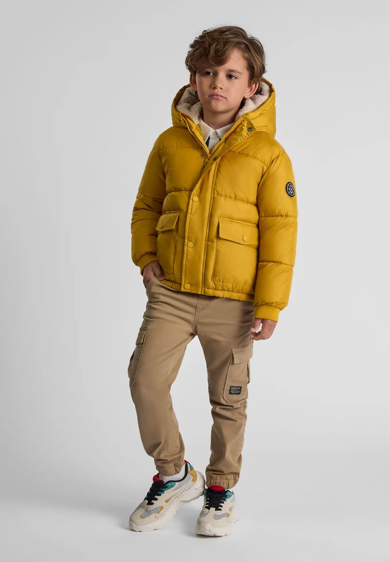 Boys' puffer jacket in mustard yellow