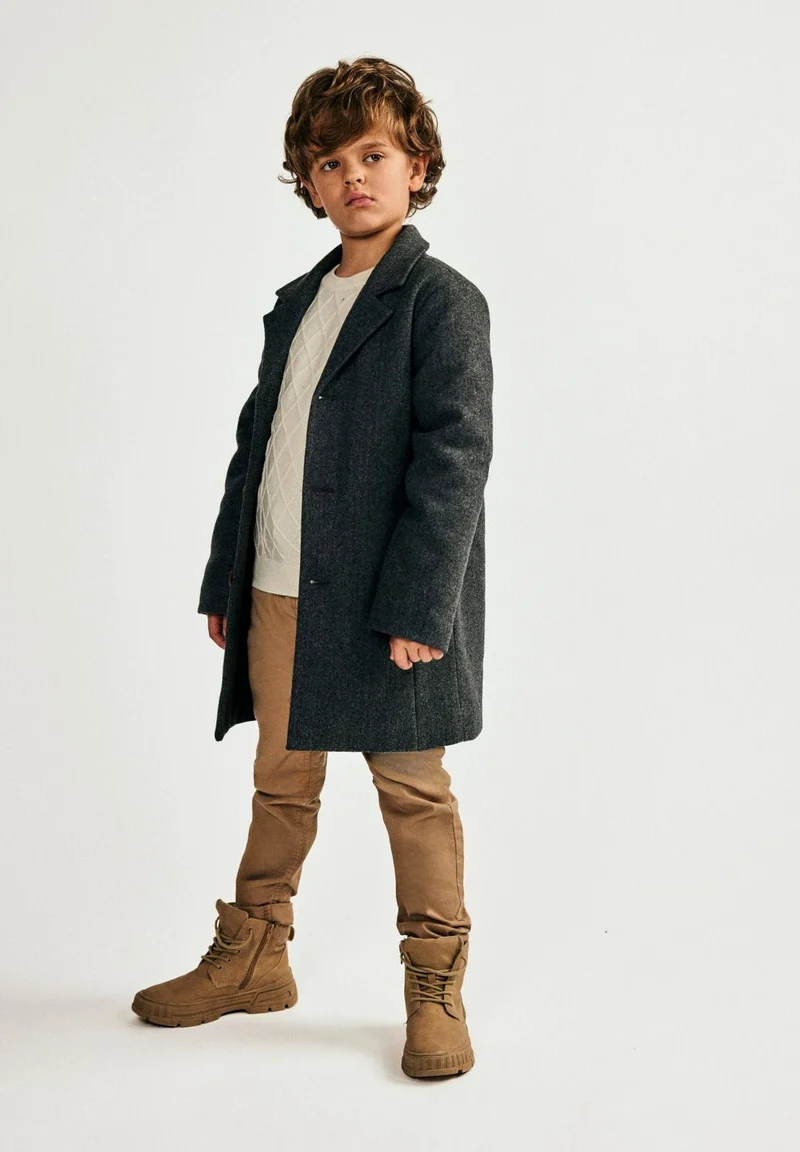 Boys' single-breasted coat in charcoal grey