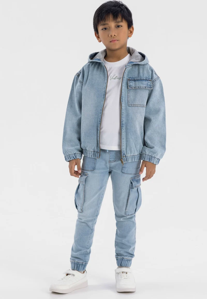Boys' hooded denim jacket in light blue