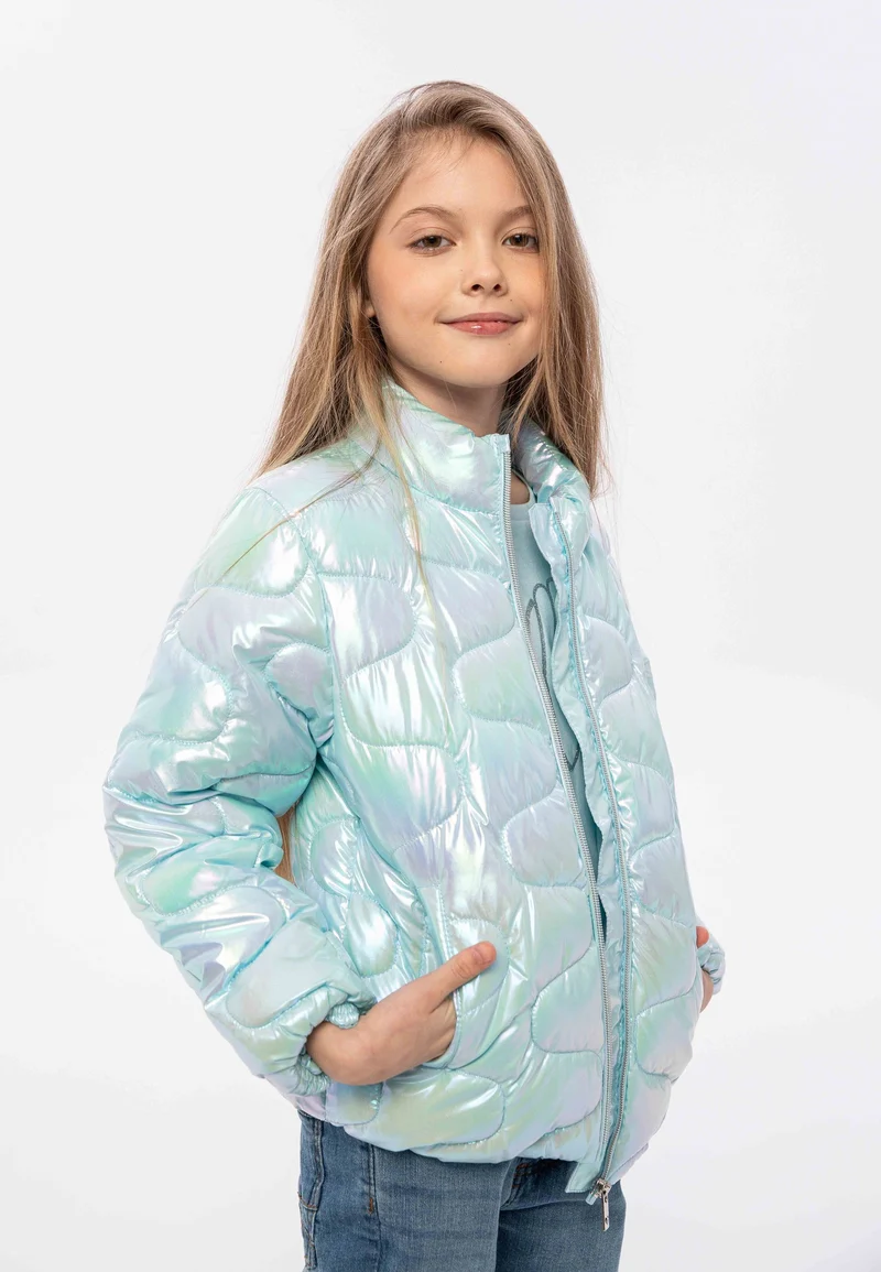 Girls' quilted jacket in light blue