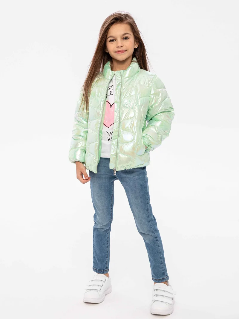 Girls' quilted jacket in light green