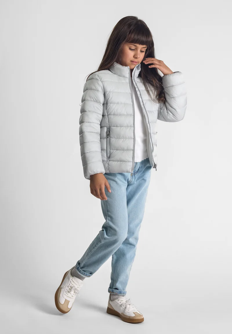 Girls' quilted jacket in light grey