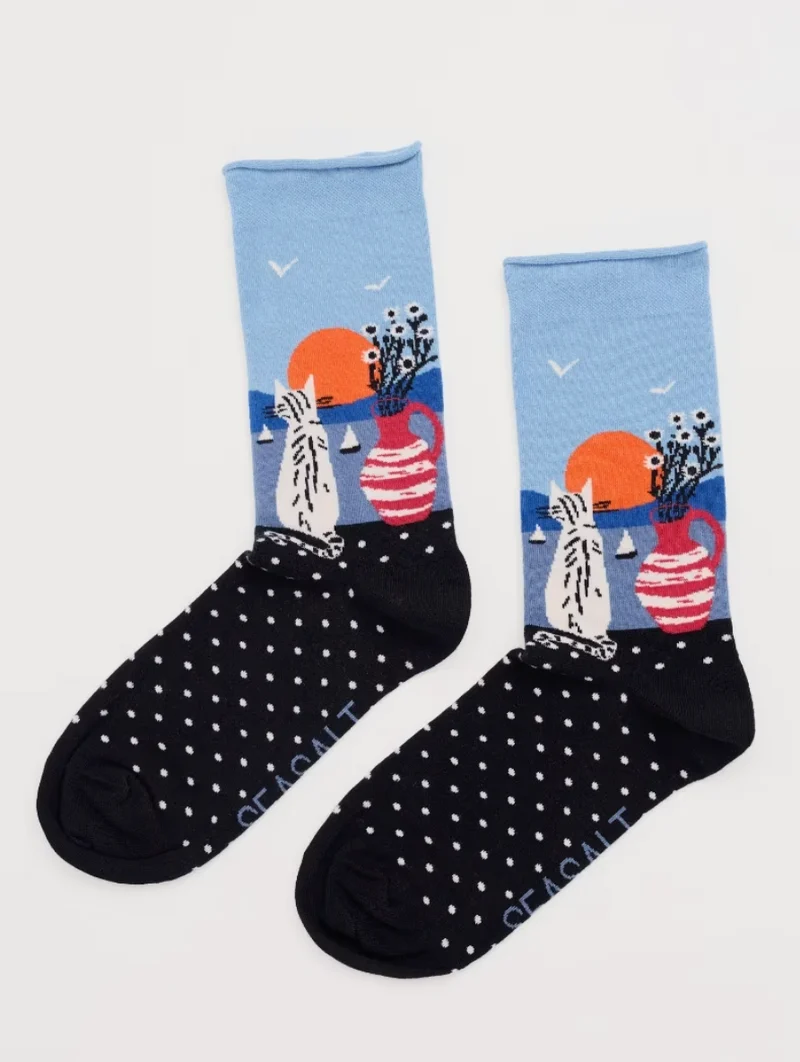 Seasalt Cornwall women's arty socks coastal cat onyx
