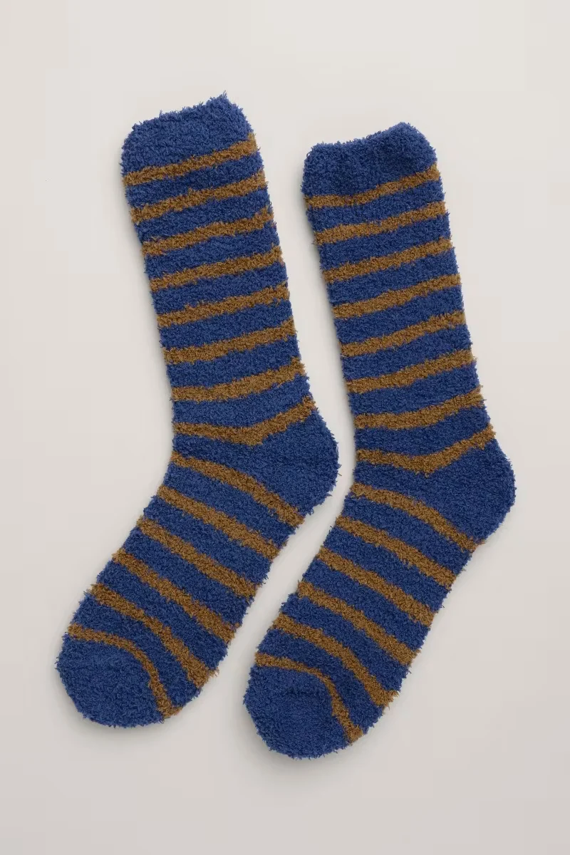 Seasalt Cornwall fluffies socks short men's breton french blue canvas