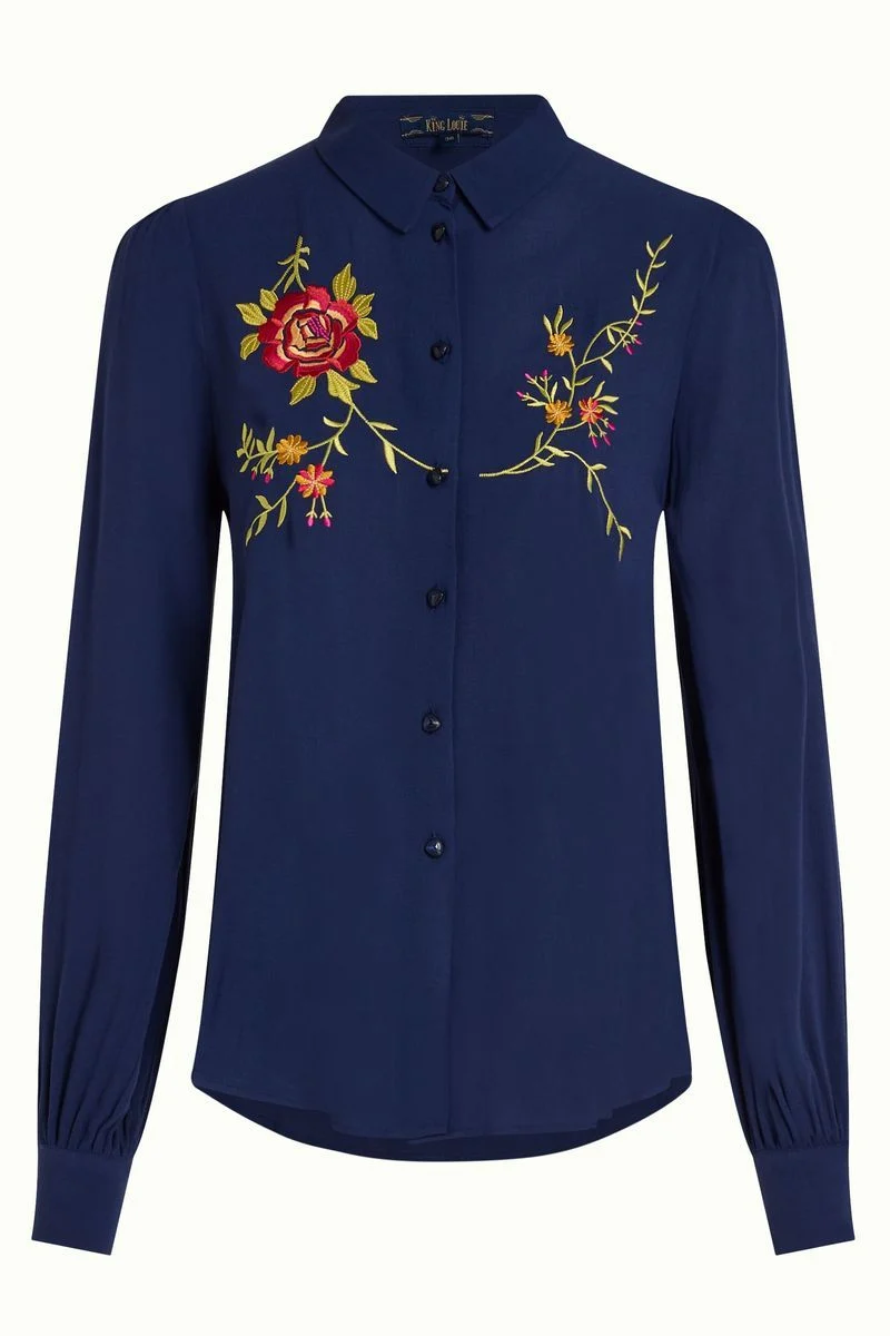 King Louie maisie blouse dakota embroidery evening blue