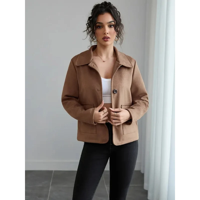 Dames Bruine Jas met Knoopsluiting – Contrastknopen