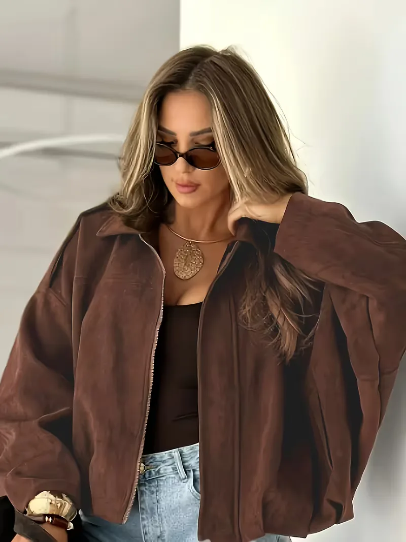 Dames Oversized Leren Bikerjas voor Herfst & Winter