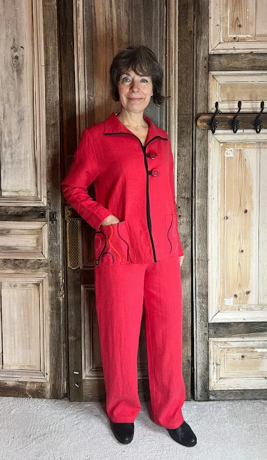 Geesje Sturre - Linnen Jasje 616956 - Rood 665 tussenjas