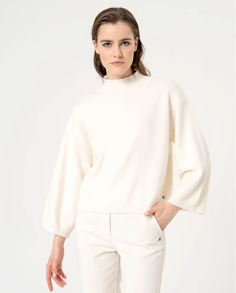 Surkana perkins turtleneck pullover flared sleeves ecru