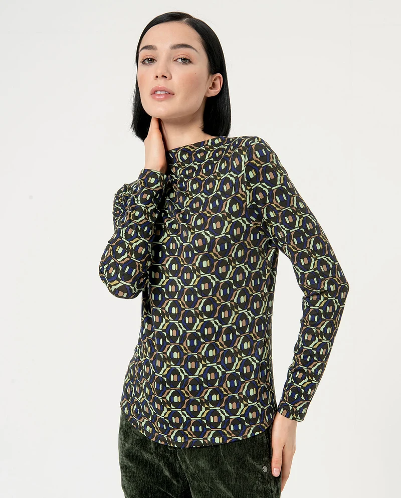 Surkana draped perkins collar top green
