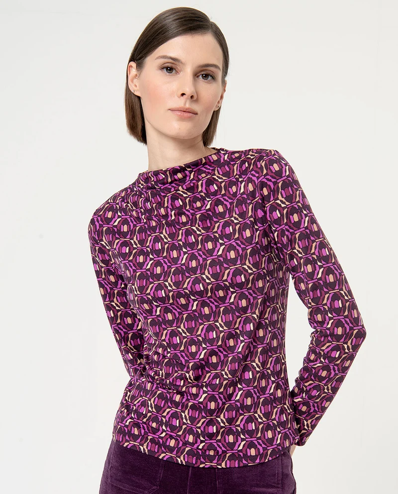 Surkana draped perkins collar top purple