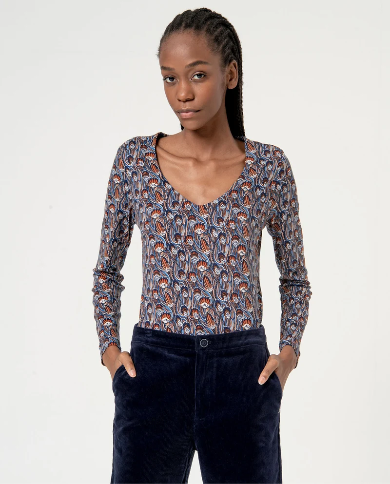 Surkana V-neck T-shirt long sleeves blue