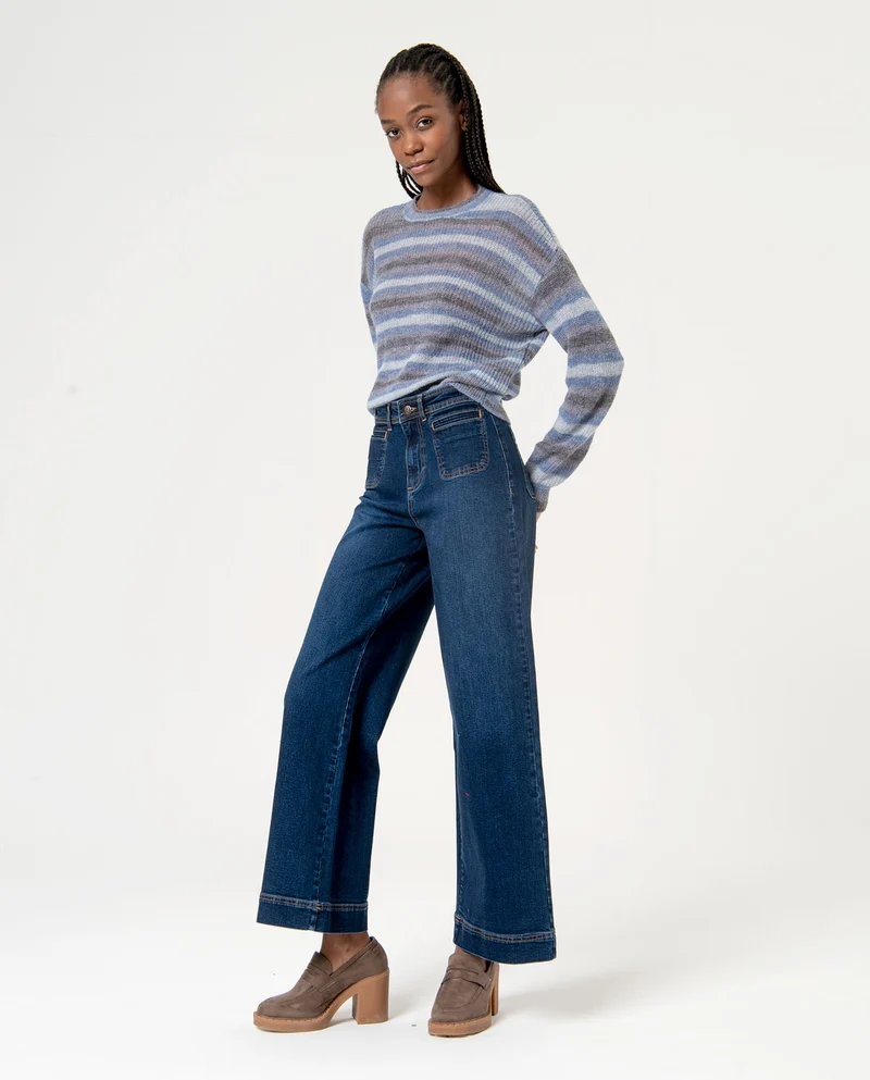 Surkana flare jeans with fancy front pockets deep blue