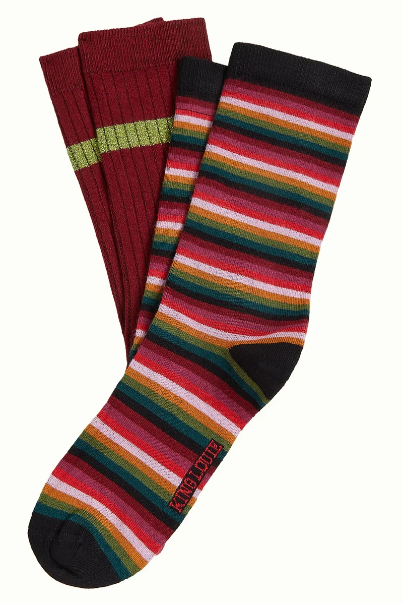 King Louie socks 2-pack mimmi stripe cabernet red