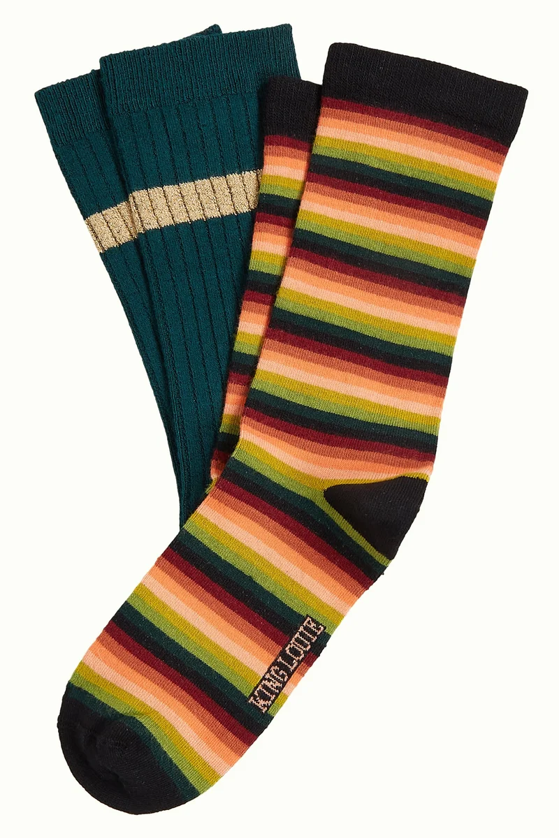 King Louie socks 2-pack mimmi stripe pine green
