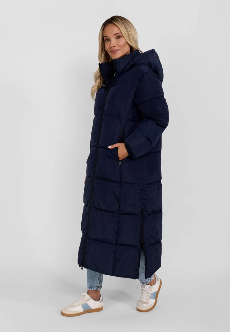 Women's long puffer coat in navy