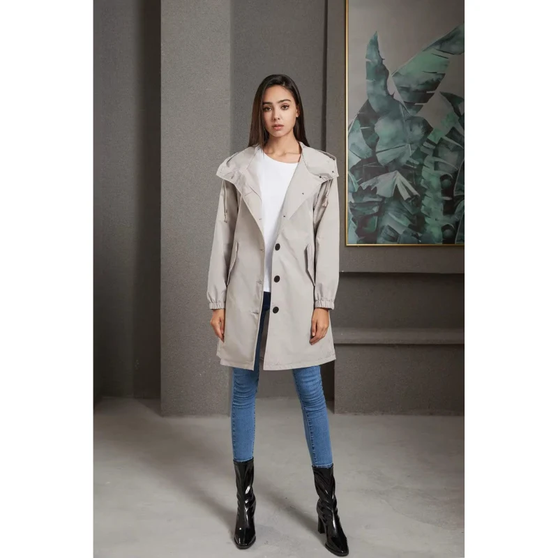 Dames Waterdichte Regen Trenchcoat met Capuchon