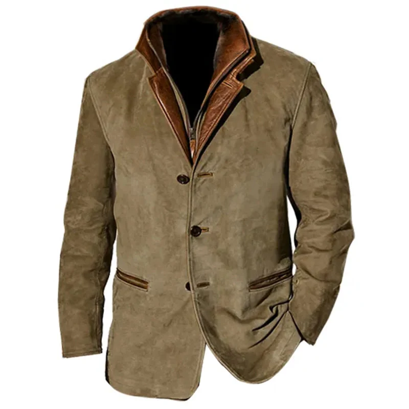 Heren Wildleren Jas met Leren Details – Klassiek & Verfijnd