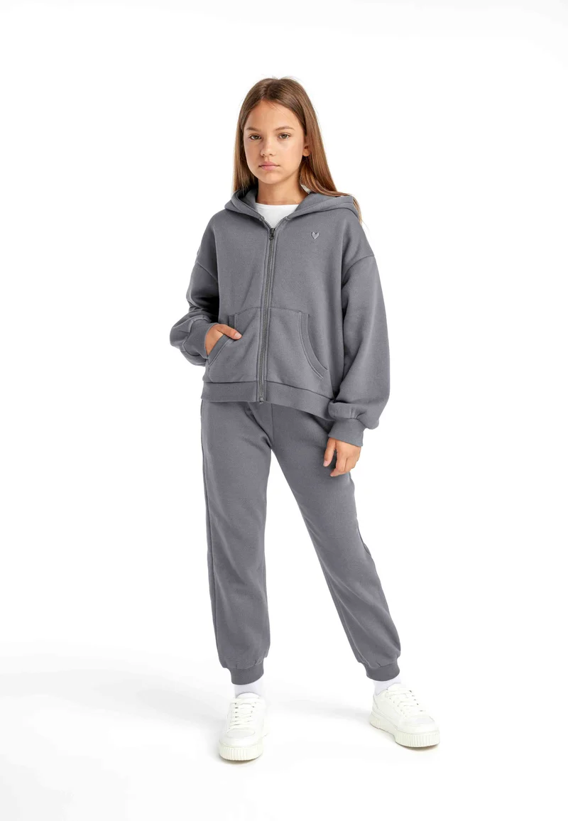 Girls' zip-up hoodie in grey