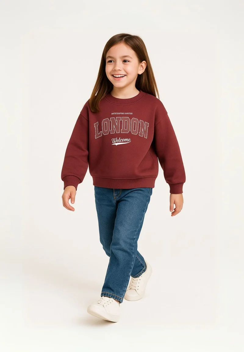 Girls' crew neck sweatshirt in burgundy