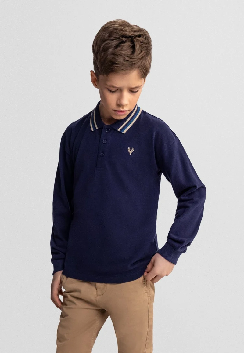 Boys' long sleeve polos 2-pack in navy and teal