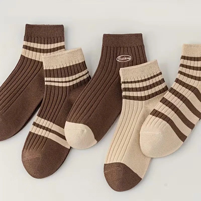 Unisex Ribgebreide Gestreepte Sokken – 5 Paar voor Comfort