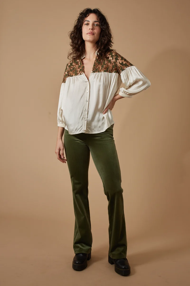 Traffic People kick flare trousers green