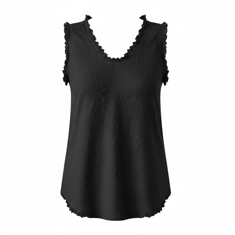 Dames Tank Top met V-hals en Gerafelde Randen
