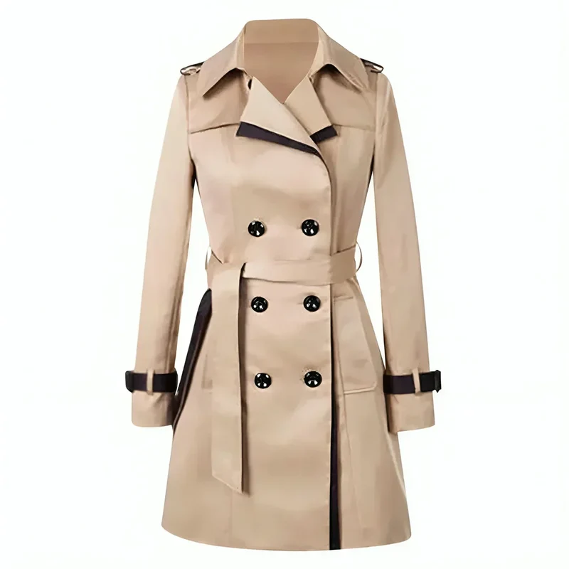 Dames Double-Breasted Trenchcoat met Riem en Manchetdetails – Tijdloze Klasse