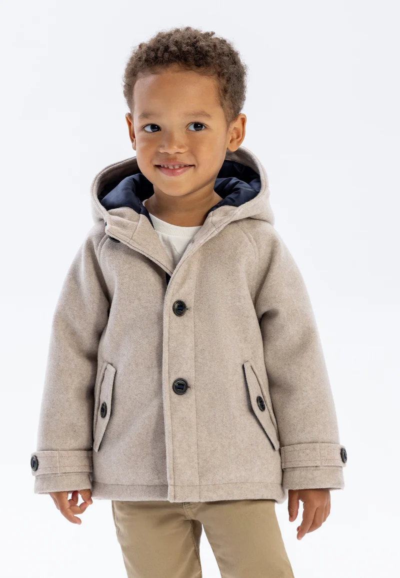 Boys' hooded coat in beige