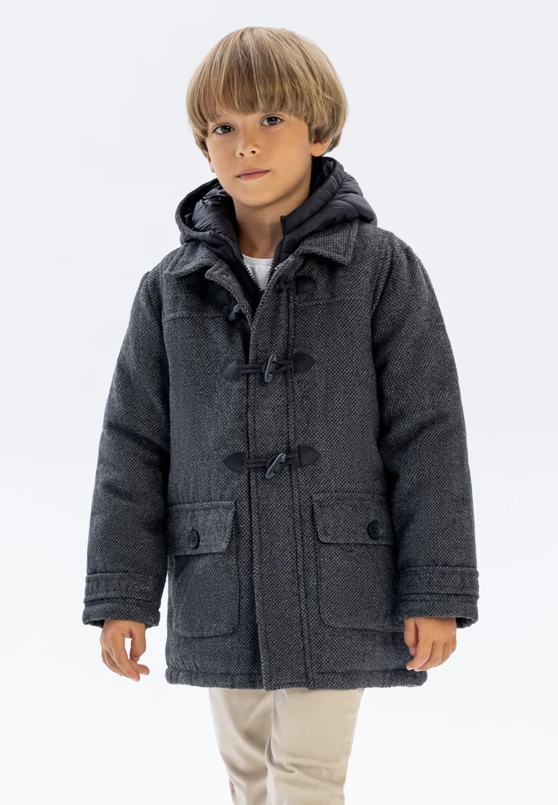 Boys' duffle coat in charcoal grey