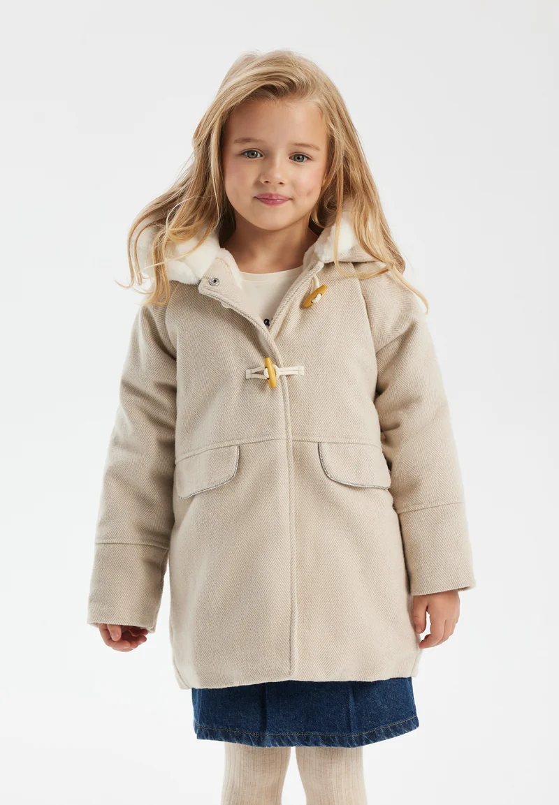 Girls' duffle coat in light beige