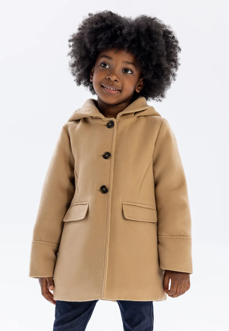 Girls' hooded coat in camel