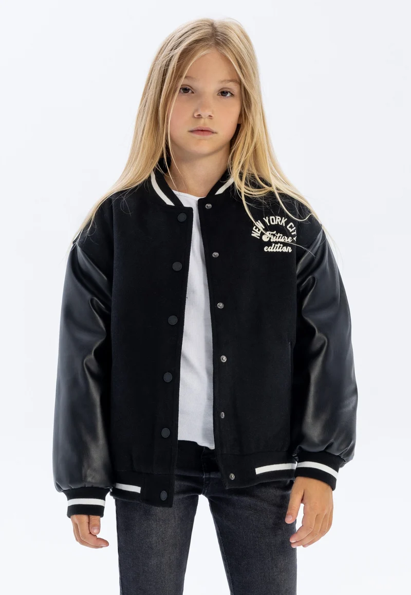 Kids' varsity jacket in black
