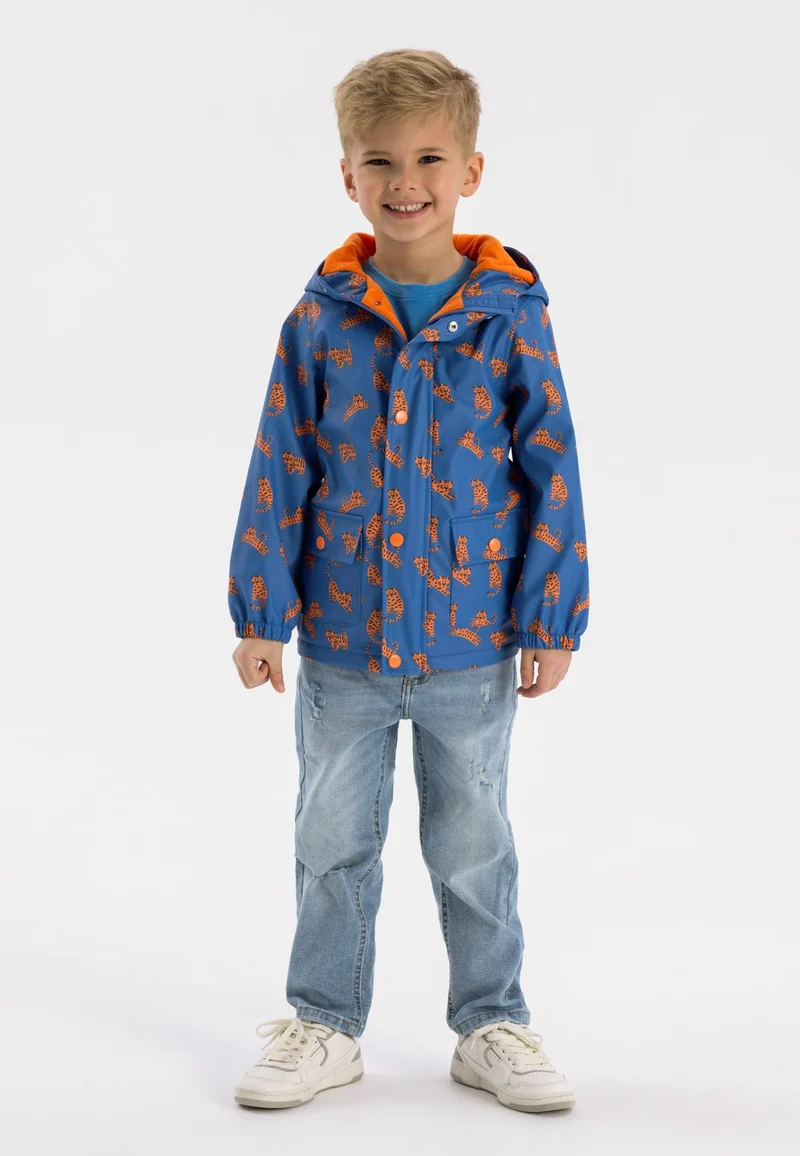 Boys' hooded printed jacket in blue