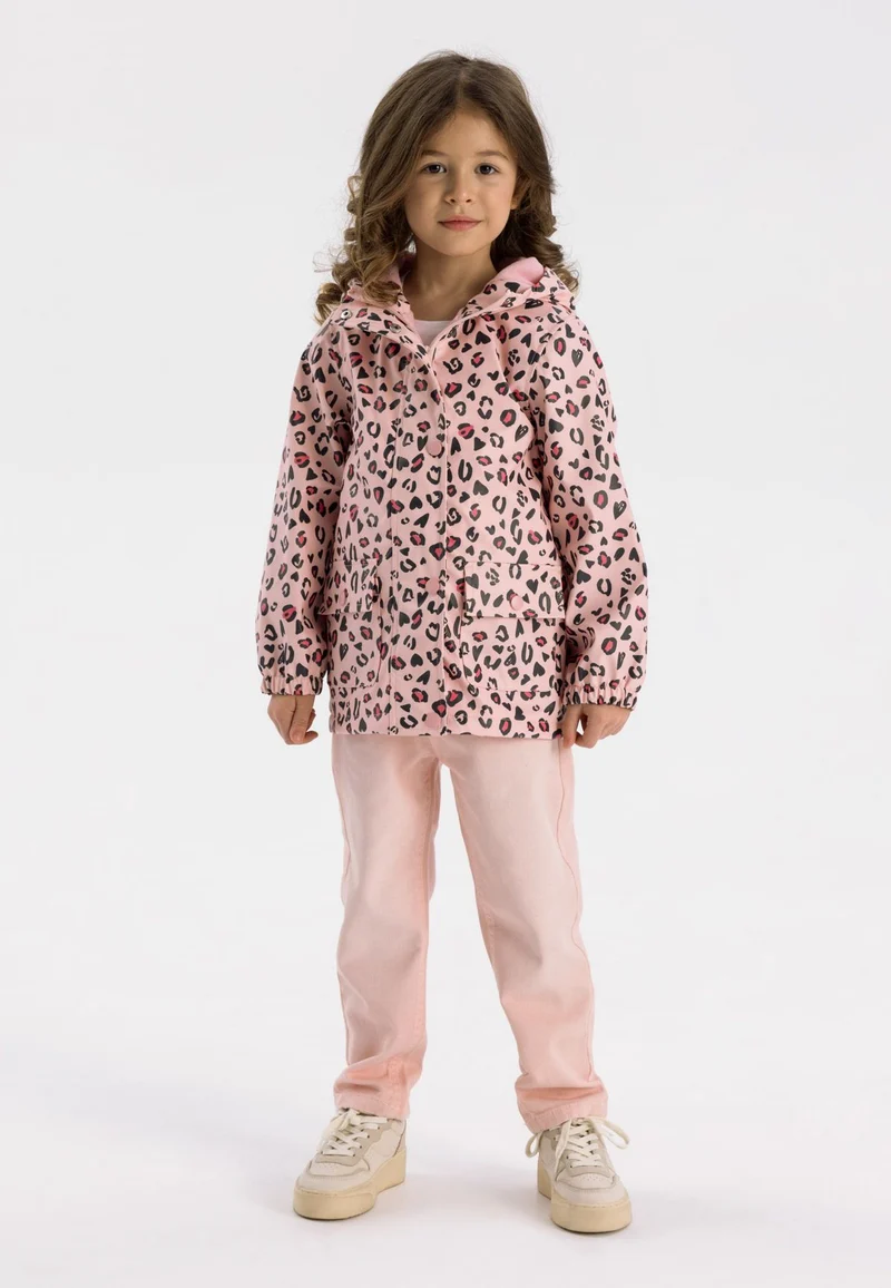 Girls' hooded printed jacket in pink