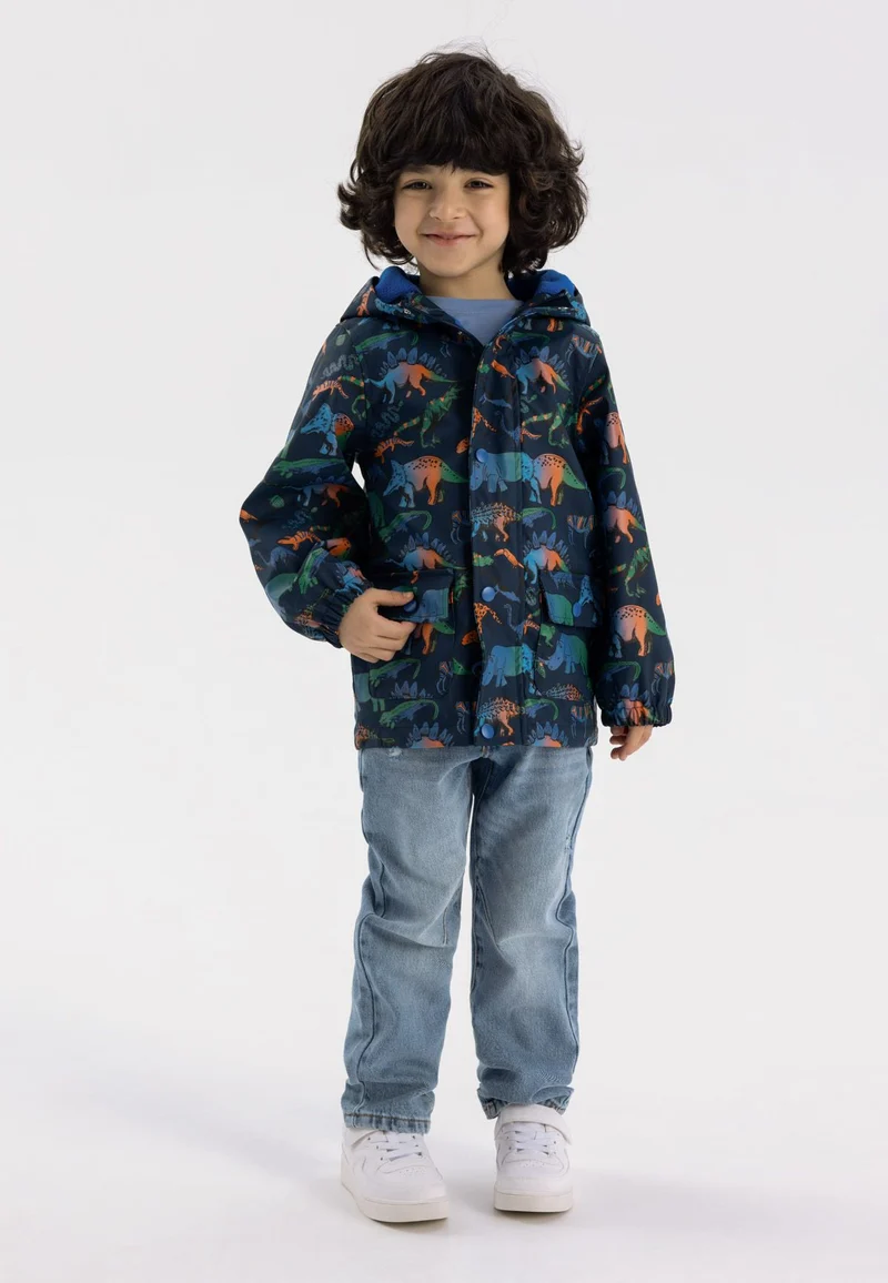 Boys' hooded printed jacket in navy