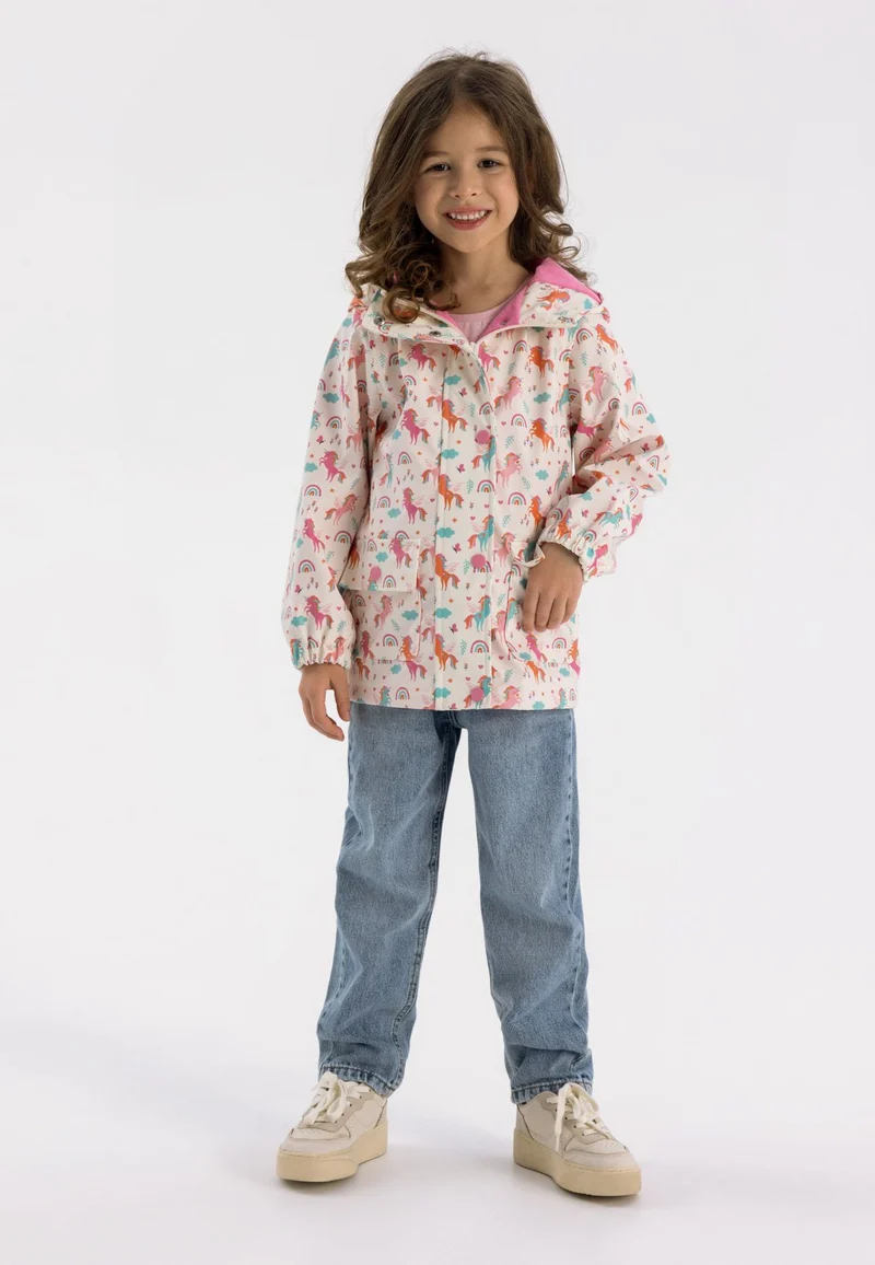 Girls' hooded printed jacket in cream