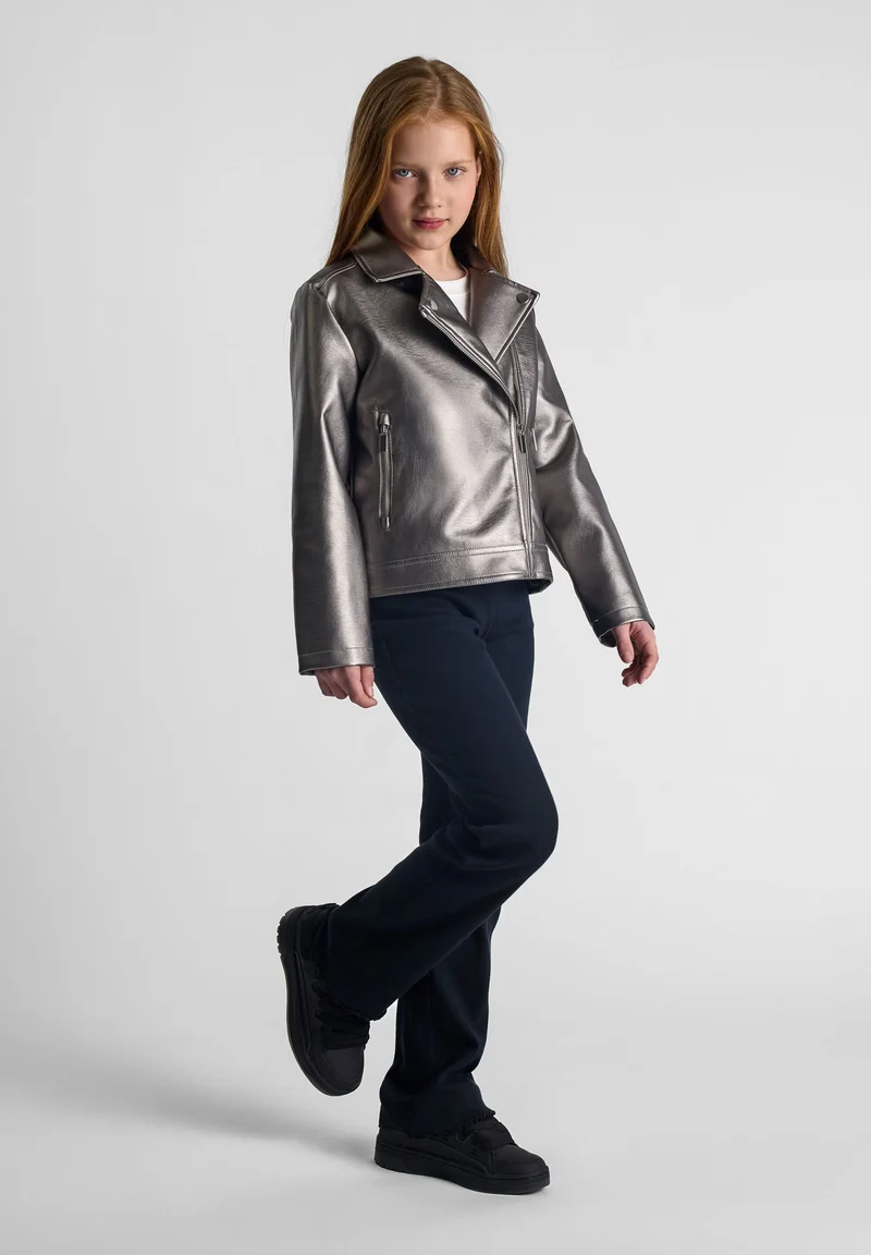 Girls' biker jacket in silver