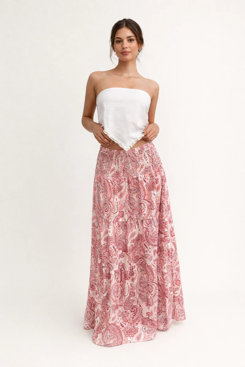 Dames Lange Bedrukte Rok - Boho Stijl met Elastische Taille