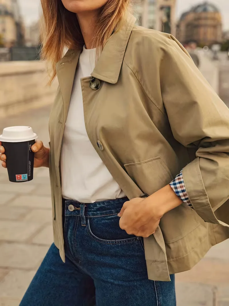 Dames Trenchcoat met Stijlvolle Geruite Voering