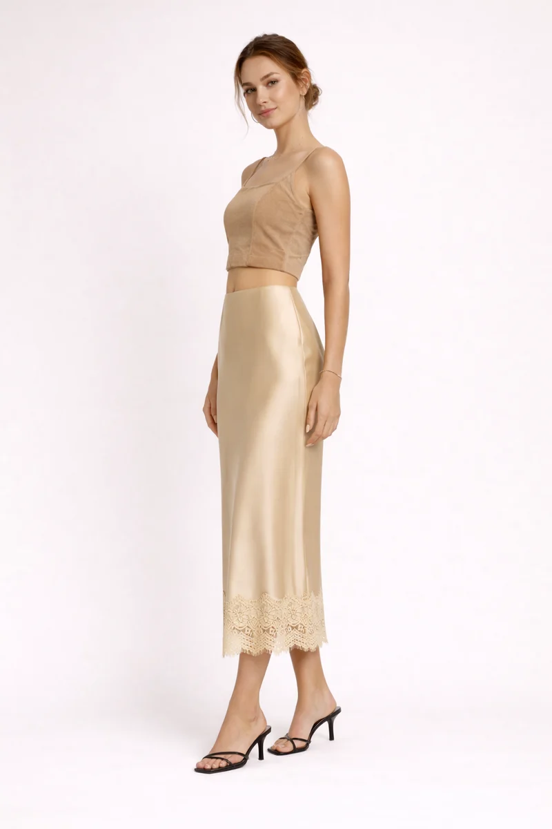 Elegante Dames Maxirok met Verfijnde Kanten Details
