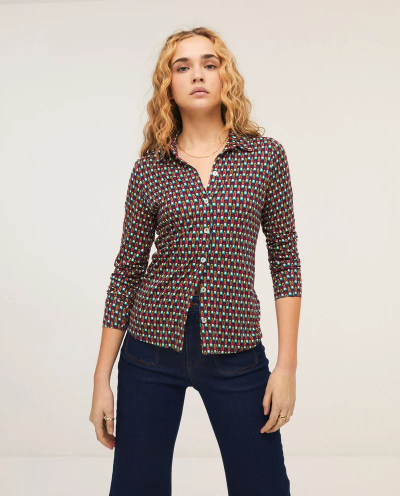 Blouse met grafische print | Surkana shirt in stretchy fabric multi