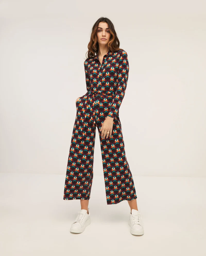Jumpsuit met grafische print | Surkana printed mono with shirt collar multi
