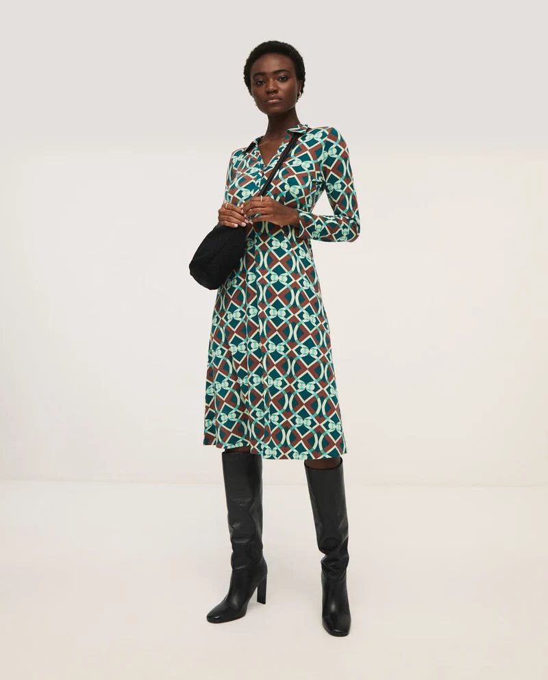 Jurk met overhemdkraag | Surkana long dress with shirt collar green