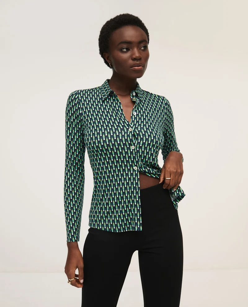 Blouse met grafische print | Surkana shirt in stretchy fabric blue