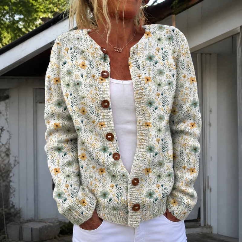 Warme Dames Gebreide Vest | Bloemenprint | Comfortabel en Stijlvol