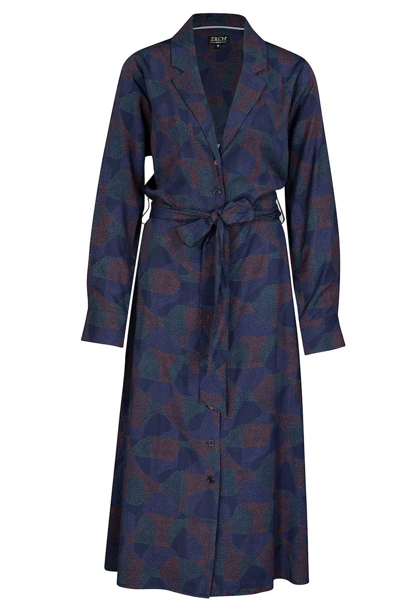 Jurk met strikceintuur | Zilch dress buttons dots navy